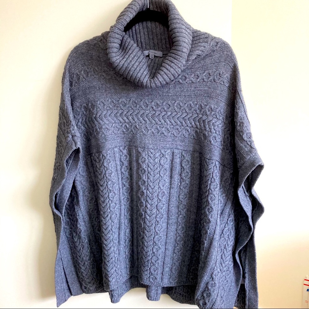 Sweater poncho, cotton/wool, cabled
